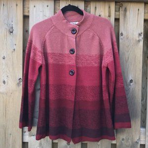 HEAVY COTTON KNITTED RED STRIPED SWEATER CARDIGAN